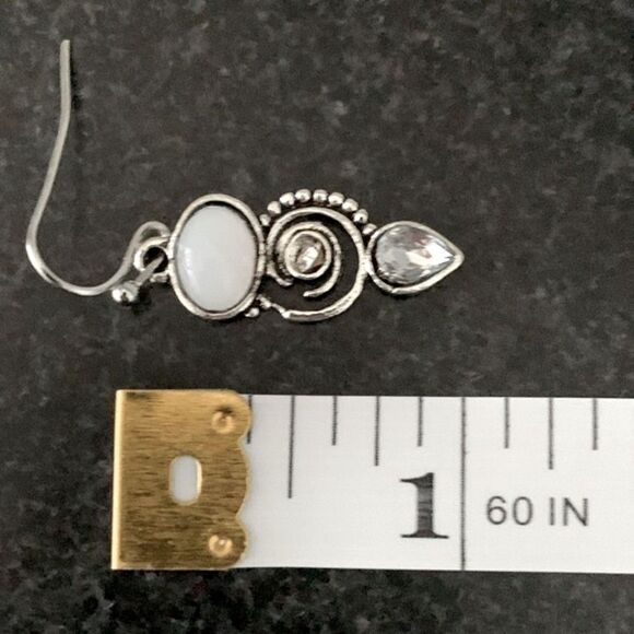 Vintage Style Faux Opal & Silver Dangle Drop Earrings - Boho Bohemian Chic NEW - Picture 7 of 8